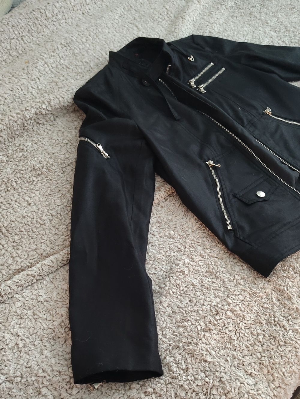 Black Zipper Utility Jacket - Casual Moto Style